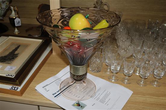 A Venetian glass bowl, probably Salviati containing Murano glass fruit
